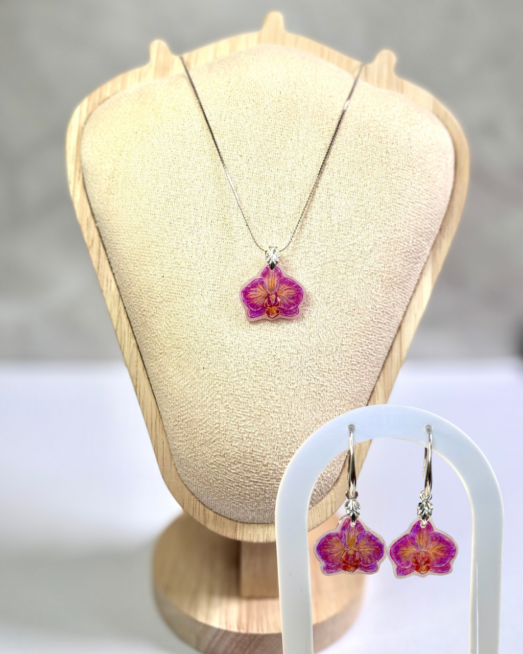Collar y aretes -  Orquídea