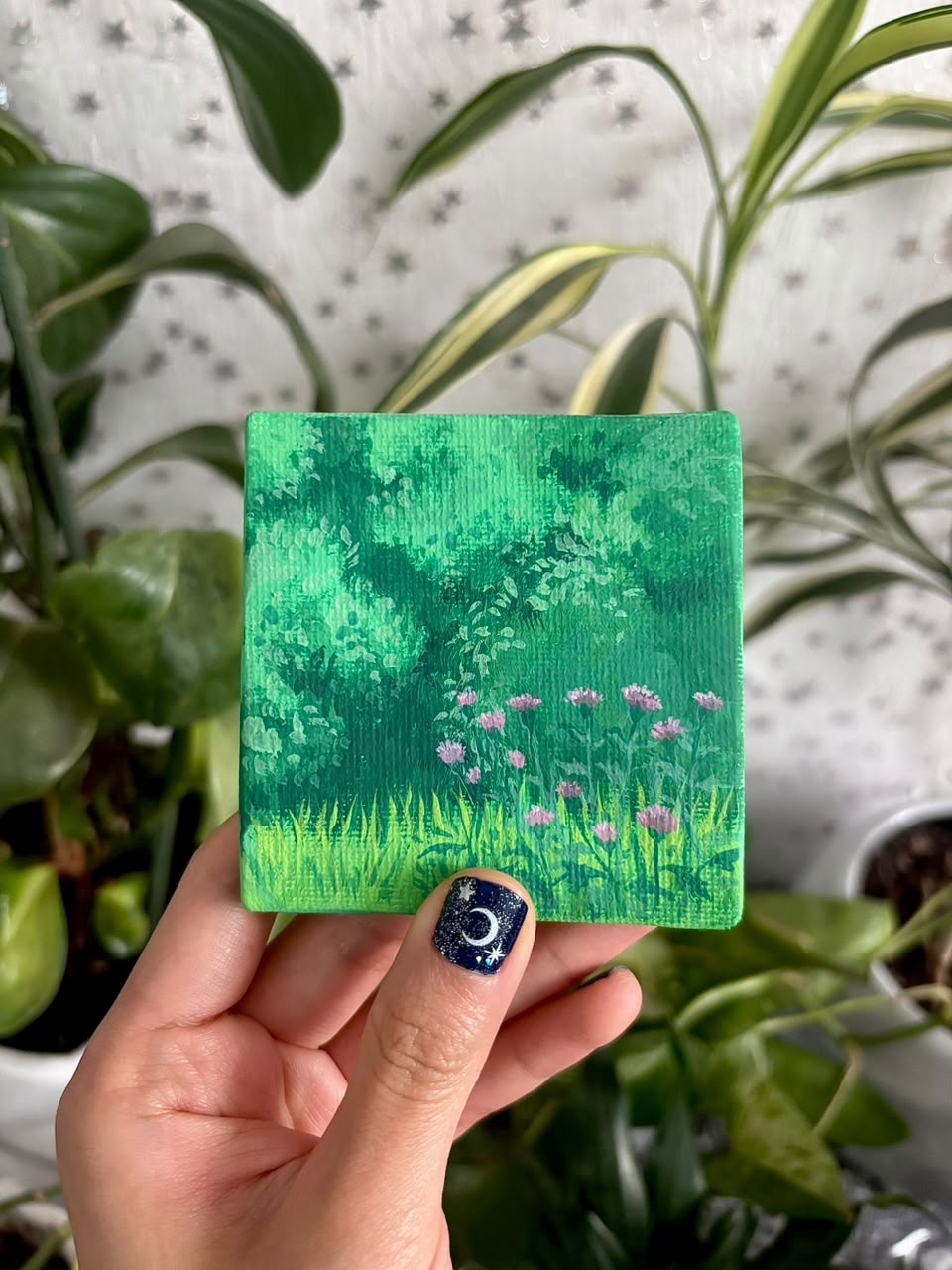 Mini lienzo - Florecitas estilo Ghibli