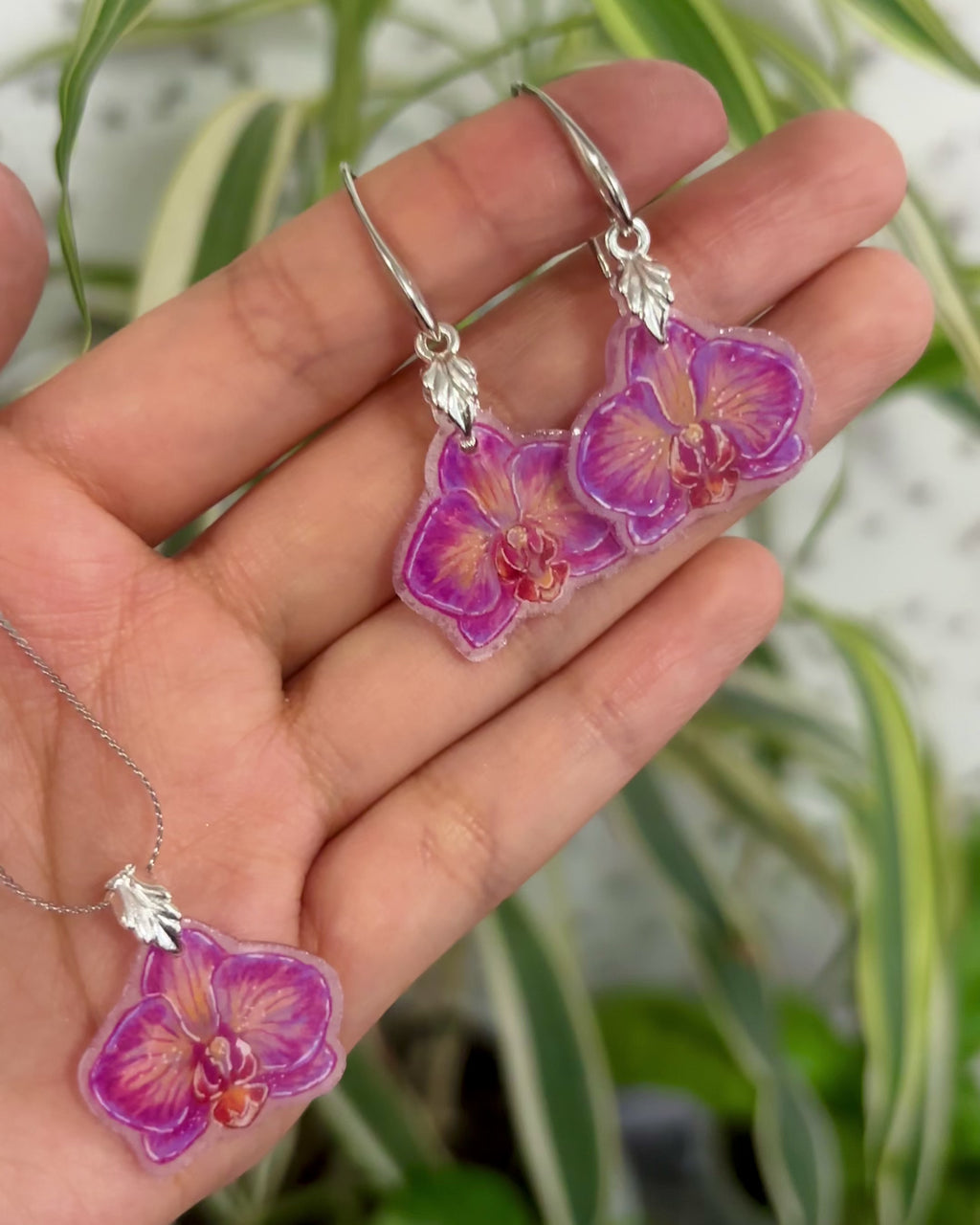 Collar y aretes -  Orquídea